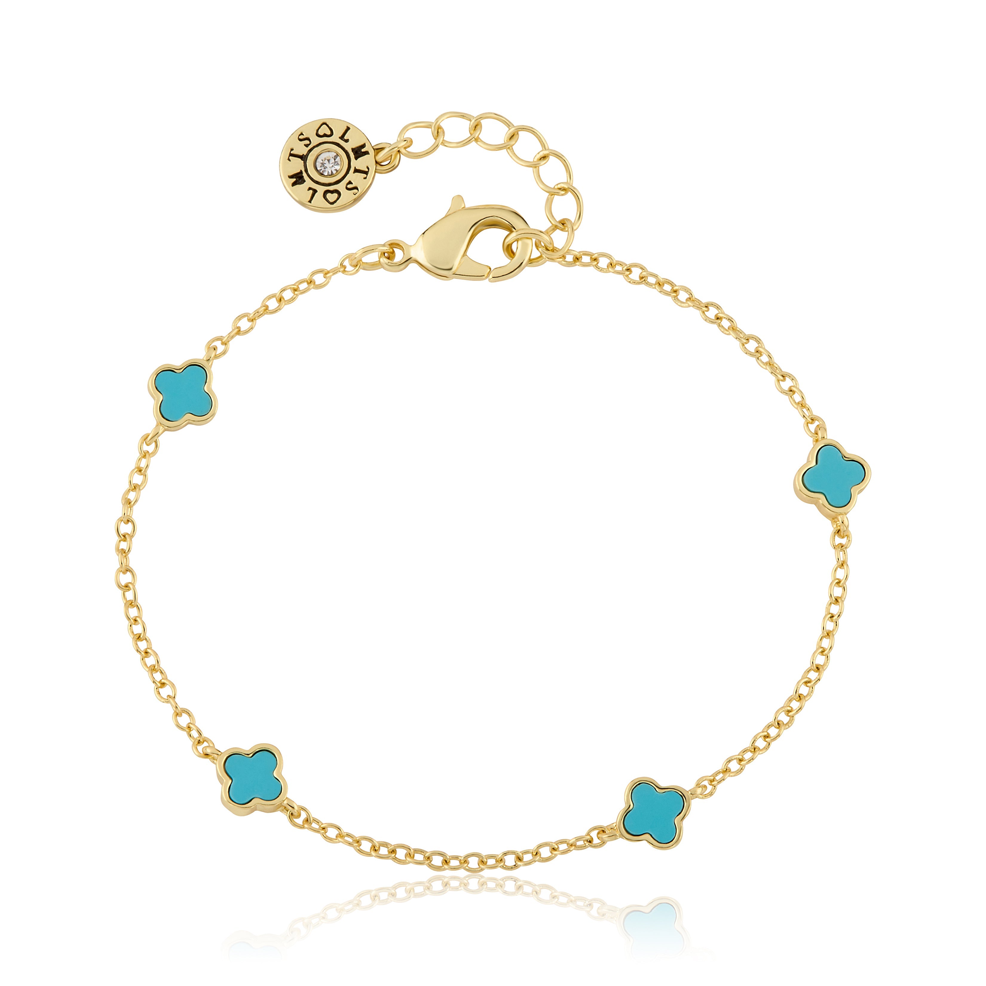 14K Gold Plated 6mm Clover Station Chain Bracelet