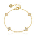 14K Gold Plated 4 Clear Cz Clover Station Chain Bracelet
