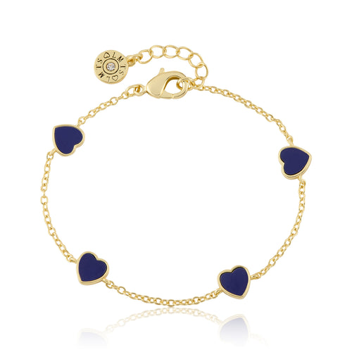 14K Gold Plated 7mm Heart Station Chain Bracelet
