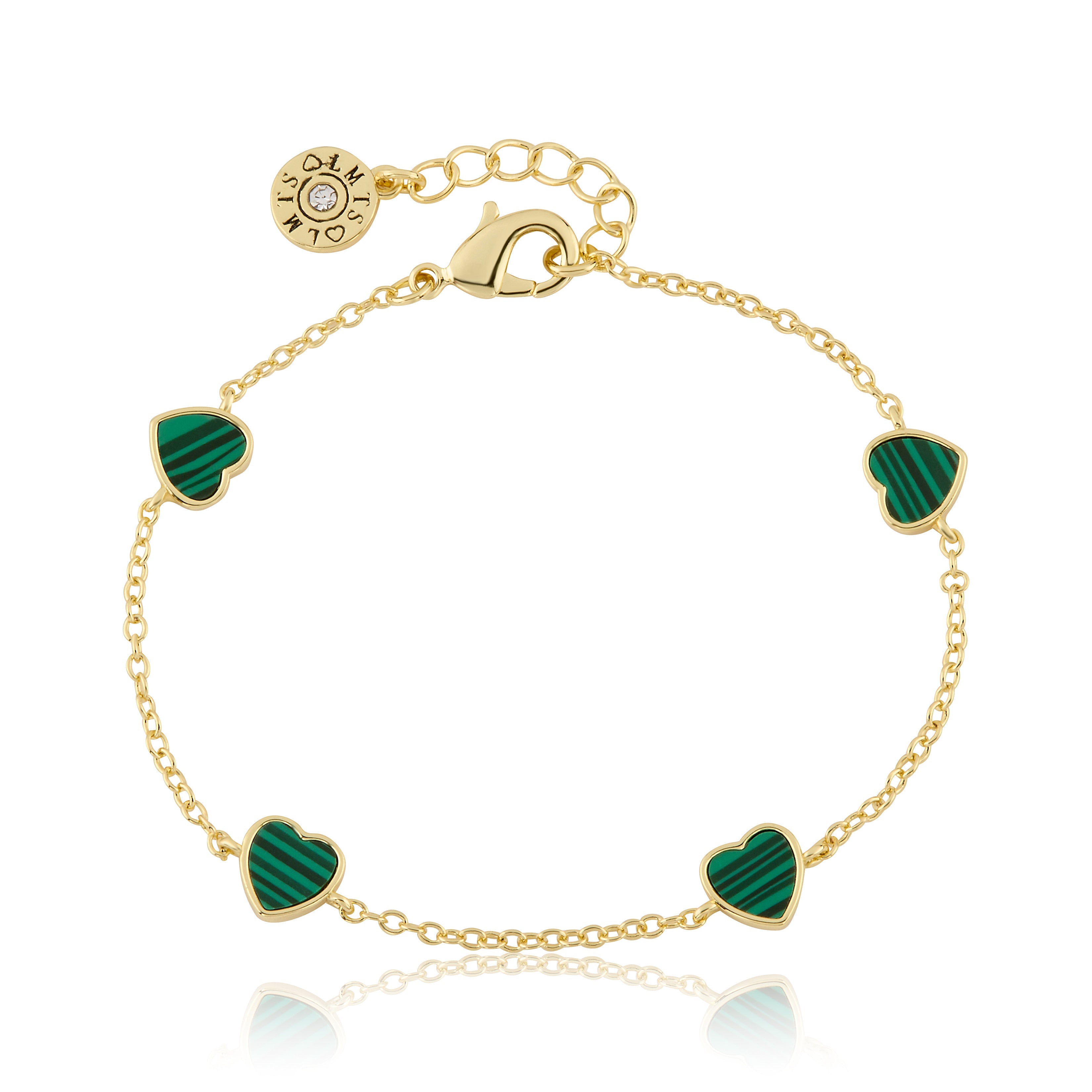 14K Gold Plated 7mm Heart Station Chain Bracelet