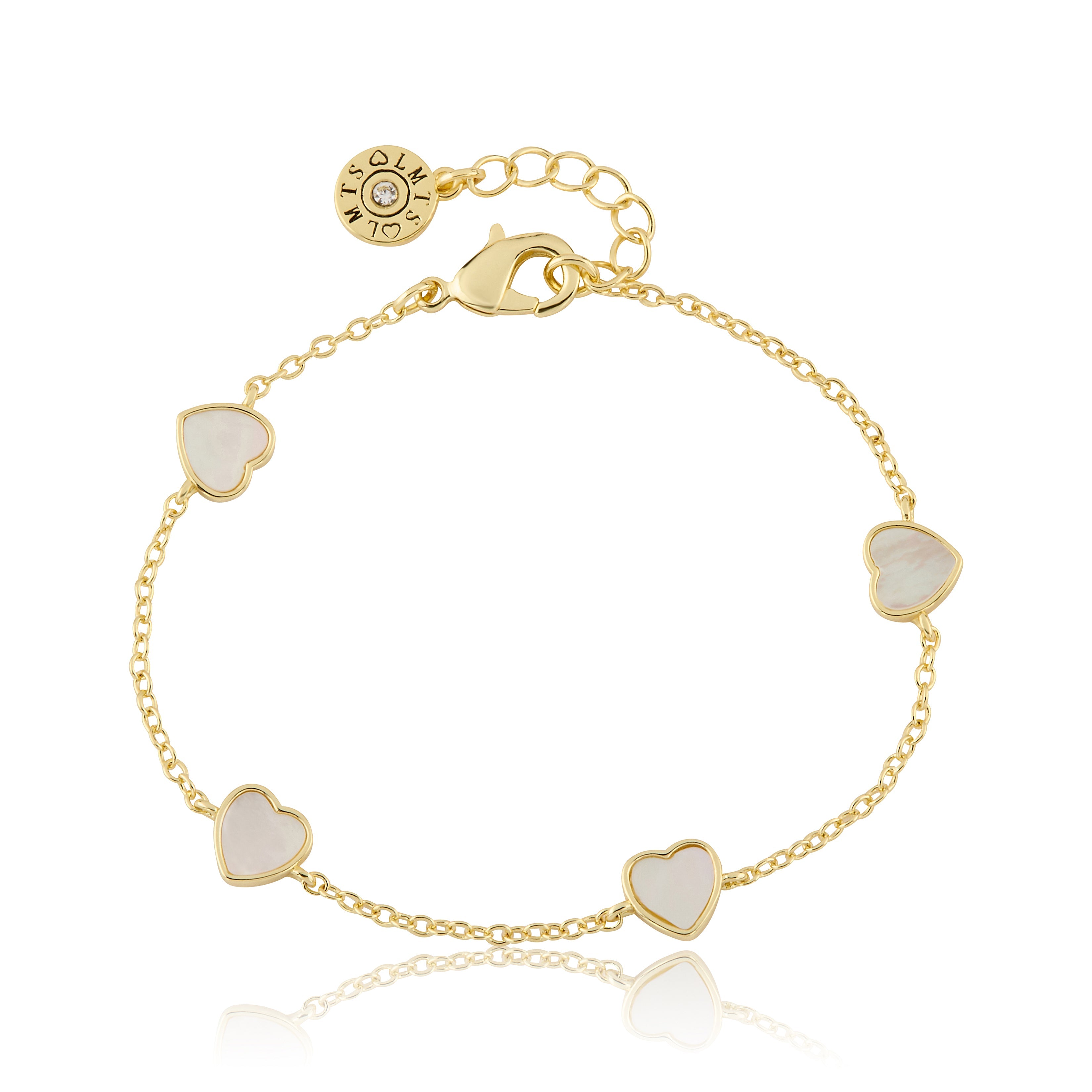 14K Gold Plated 7mm Heart Station Chain Bracelet