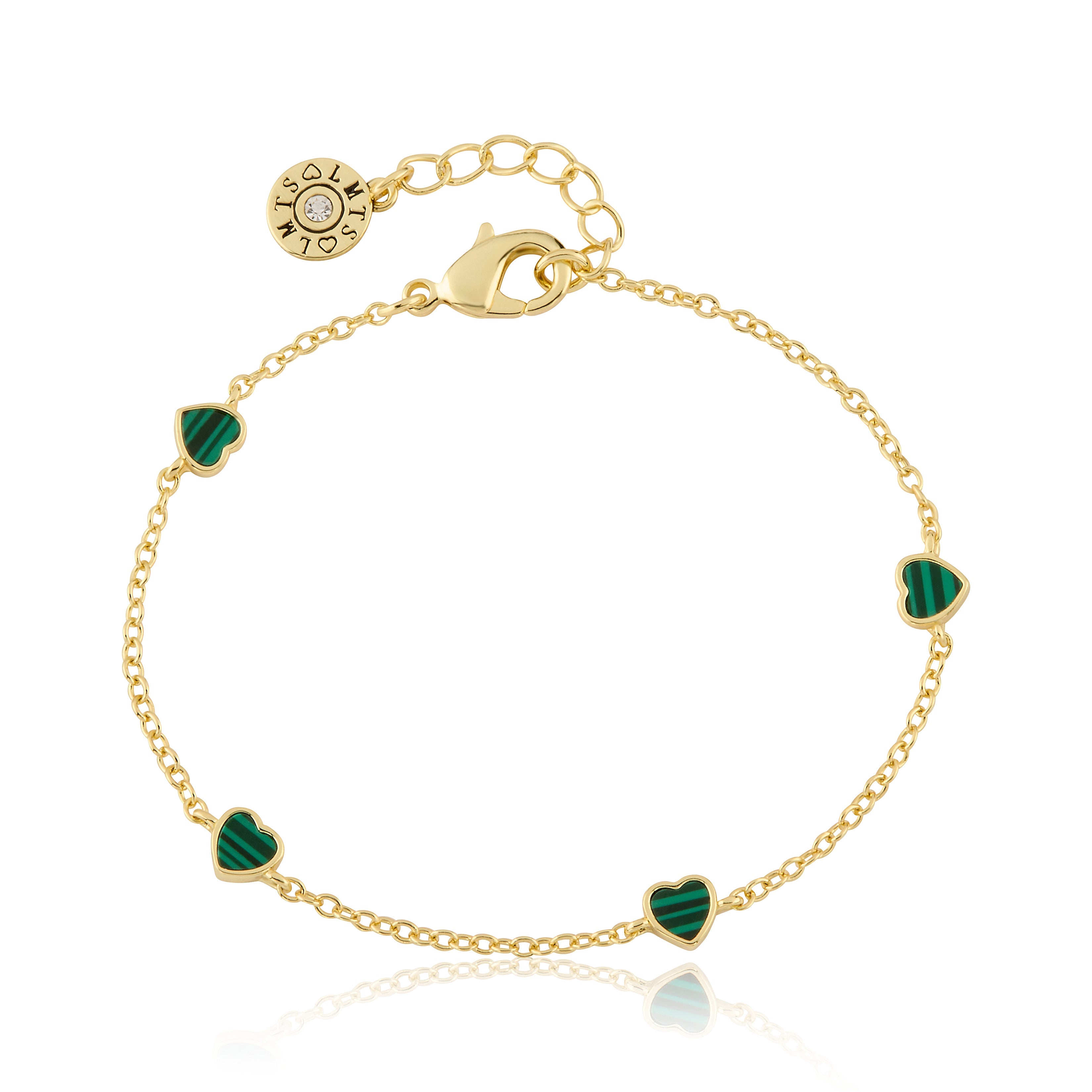 14K Gold Plated 5mm Heart Station Chain Bracelet