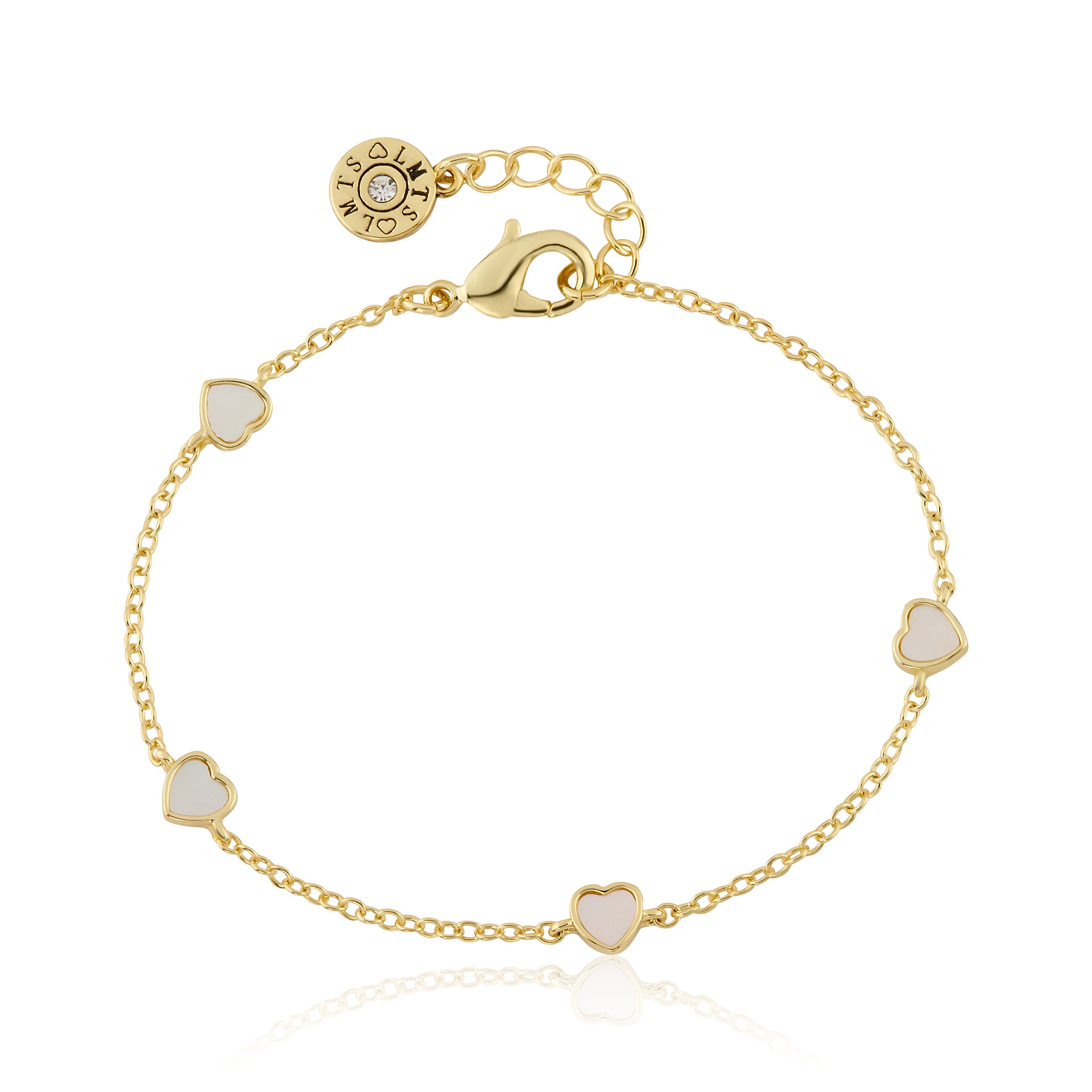 14K Gold Plated 5mm Heart Station Chain Bracelet