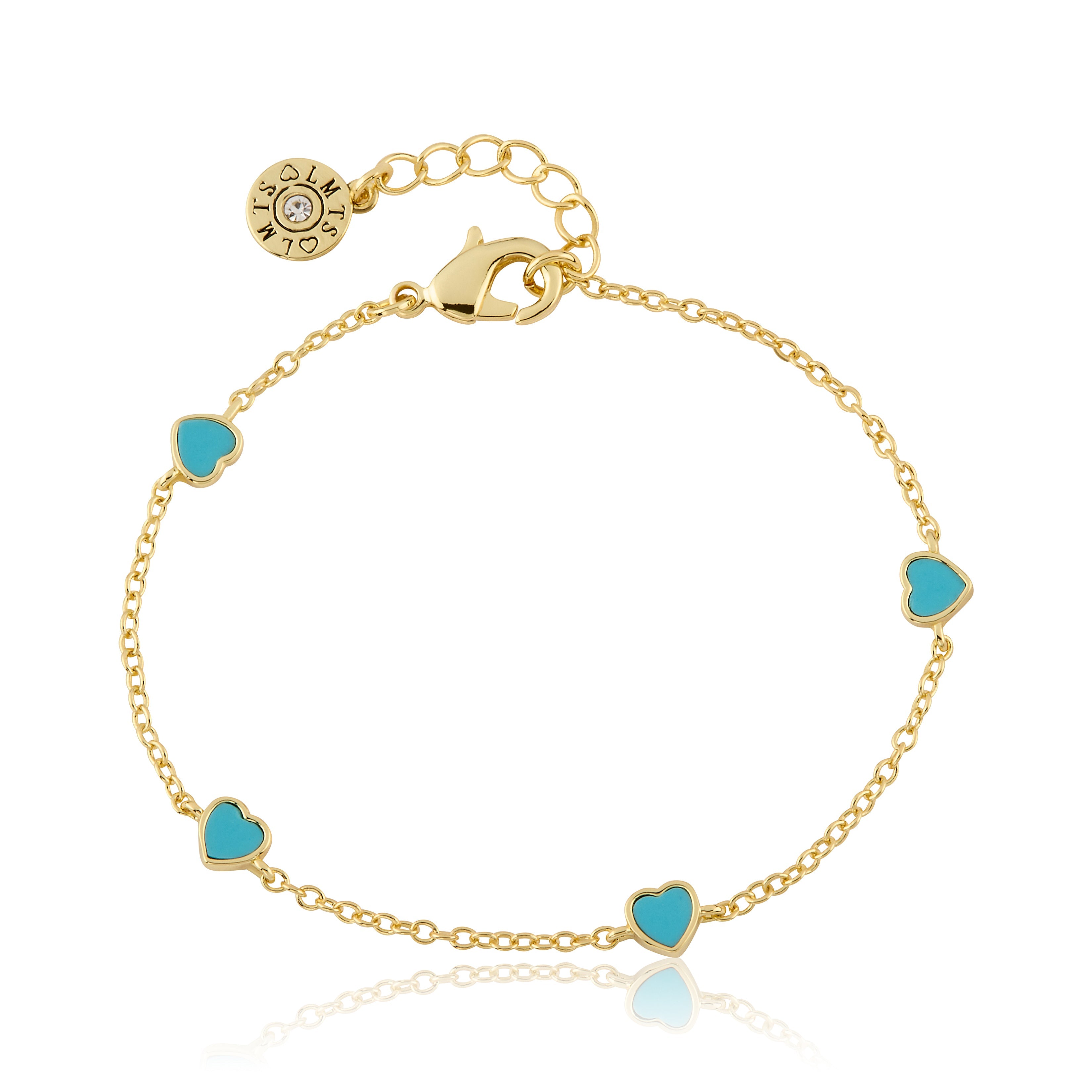 14K Gold Plated 5mm Heart Station Chain Bracelet