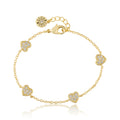 14K Gold Plated 4 Clear Cz Hearts Station Chain Bracelet