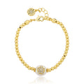 14K Gold Plated 3mm Bead & Cz Flower Over Flat Pearl Wire Bracelet