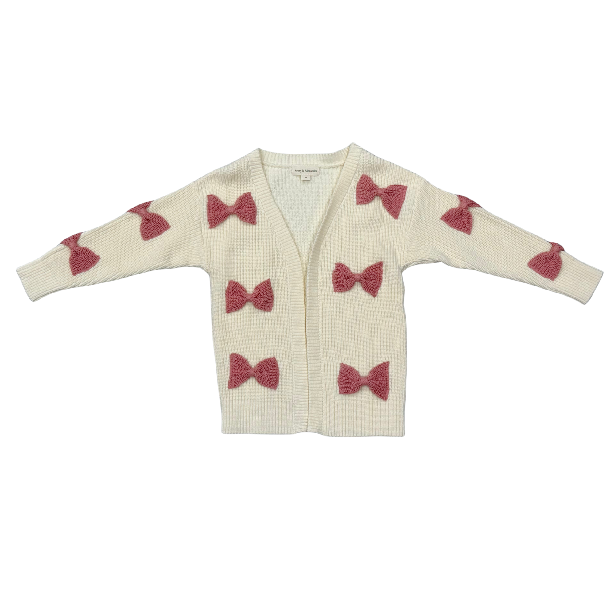 Girls Bow Cardigan in Wild Rosewood