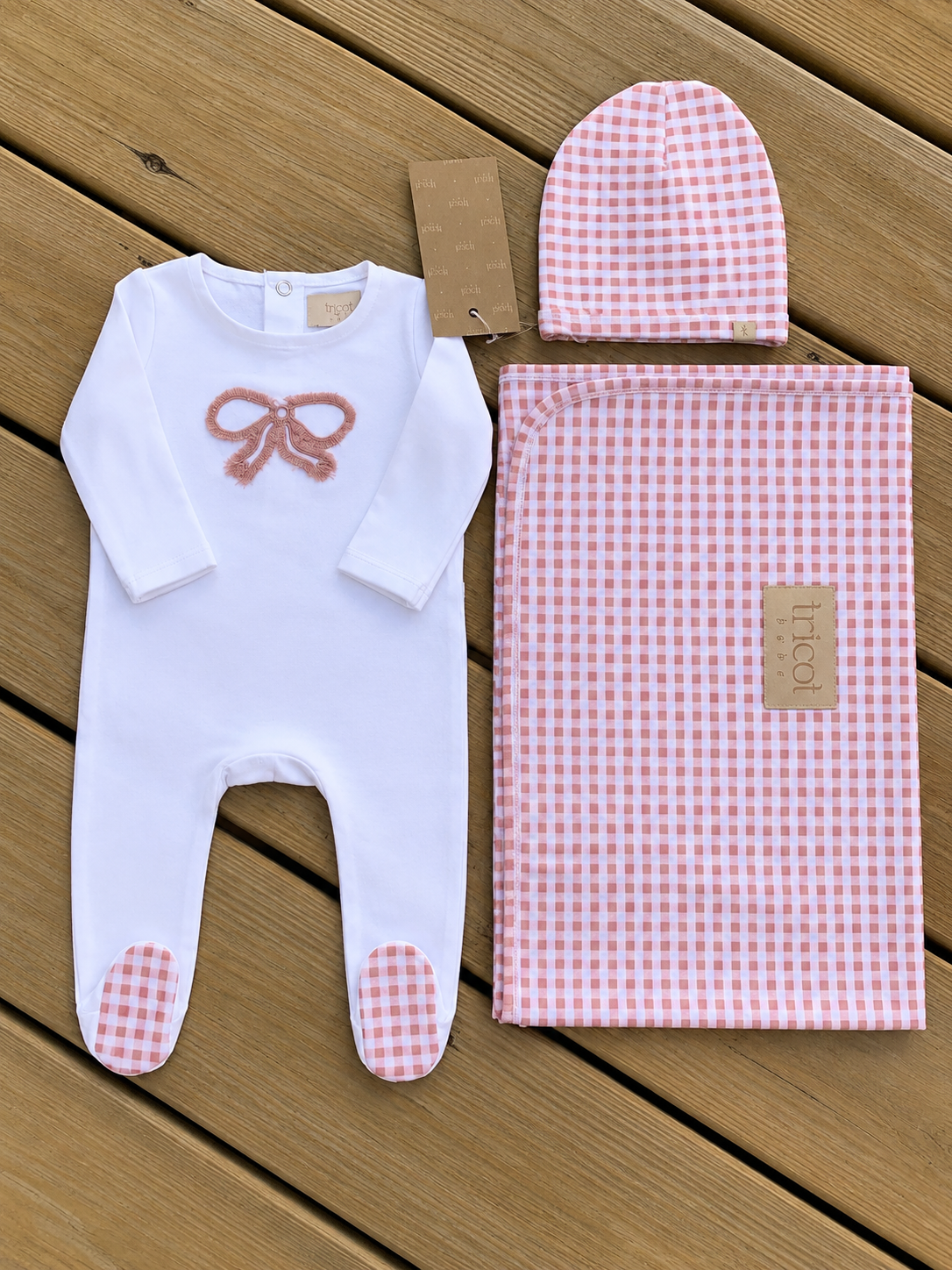 Checked Fringe Layette Set