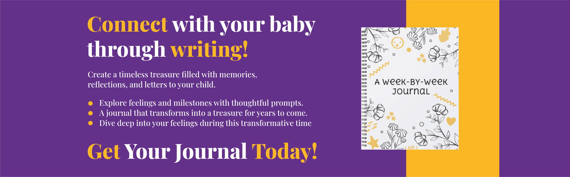 Banner showcasing customer needs for the Weekly Pregnancy Journal from KiddoLux, highlighting its importance in helping expecting mothers track their weekly progress, emotions, and milestones during pregnancy for a more organized experience.