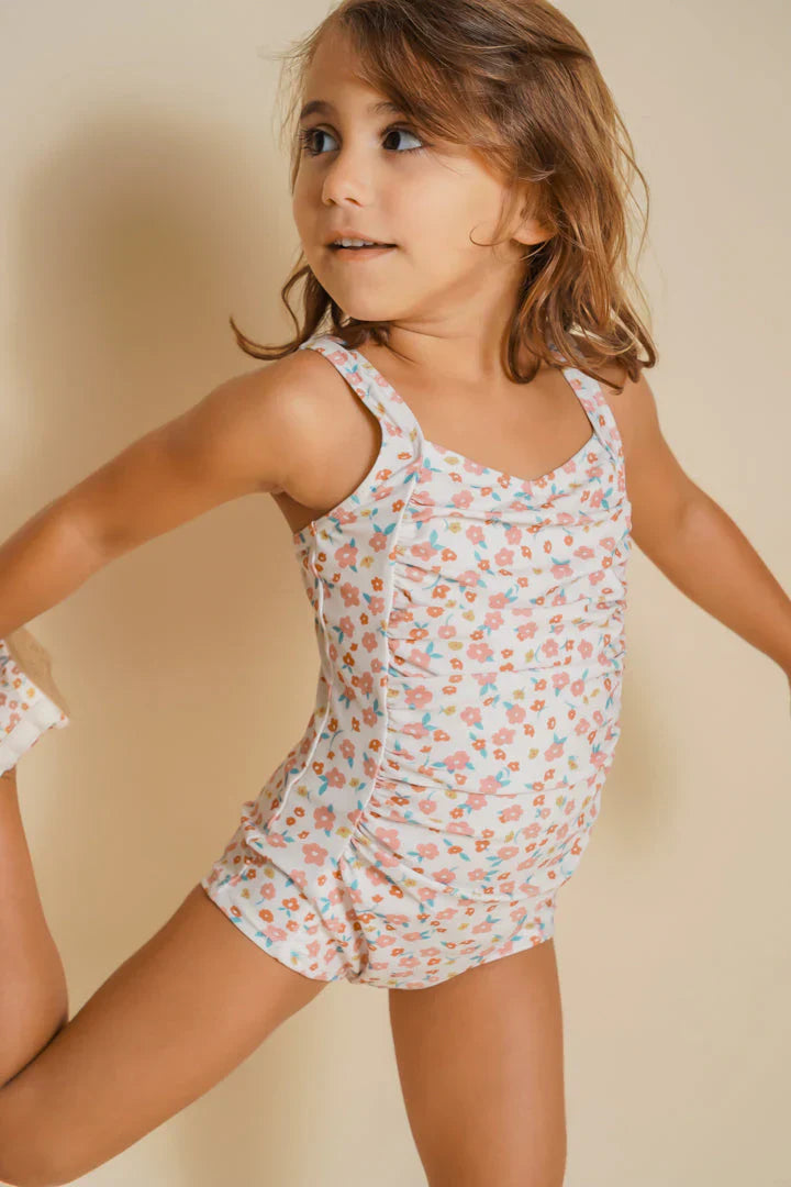 Vintage Girls 1 Piece Swimsuit | UPF + Recycled - Sunset Meadow