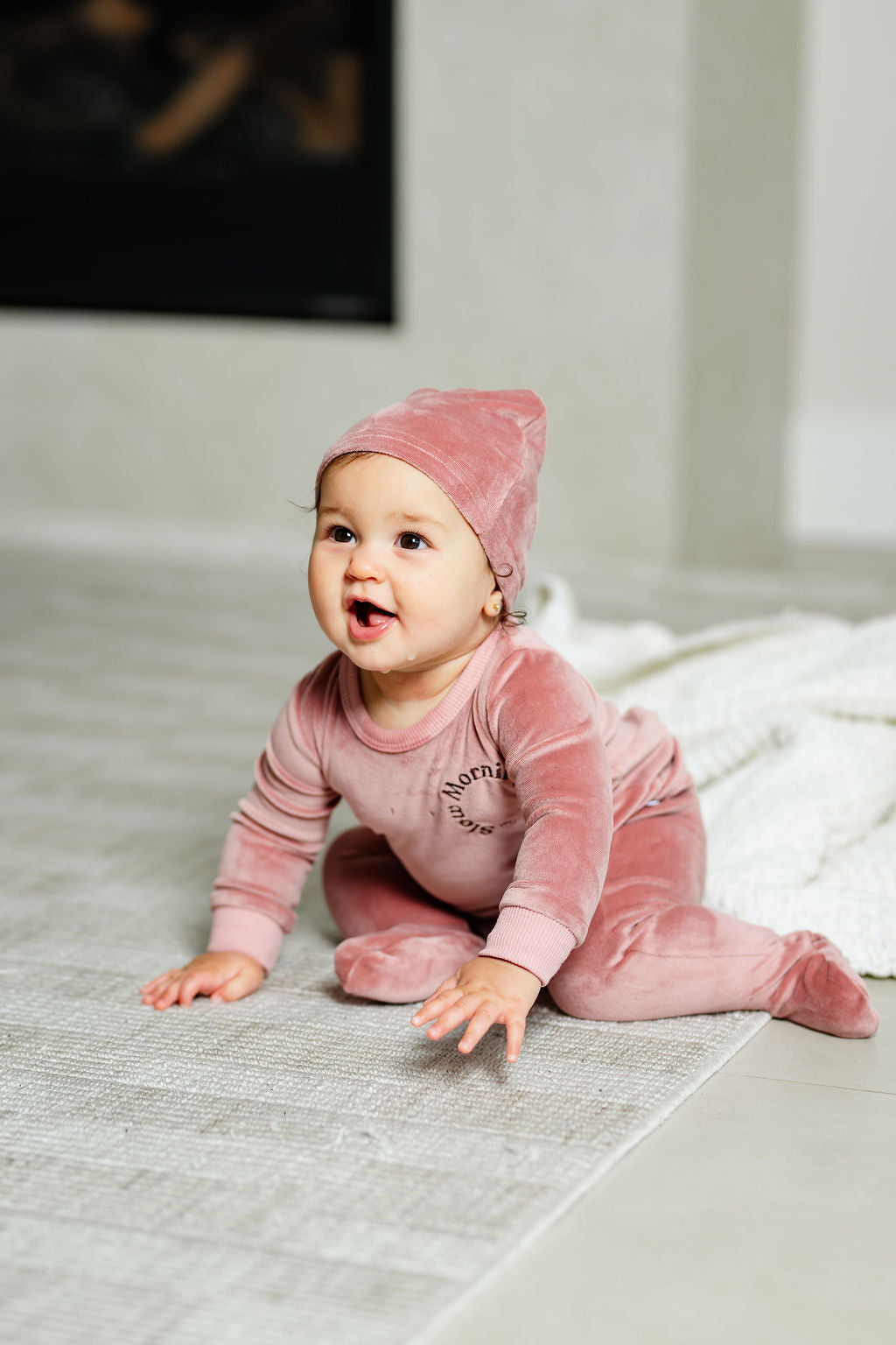 Logo Velour Footie-Pink/Brown