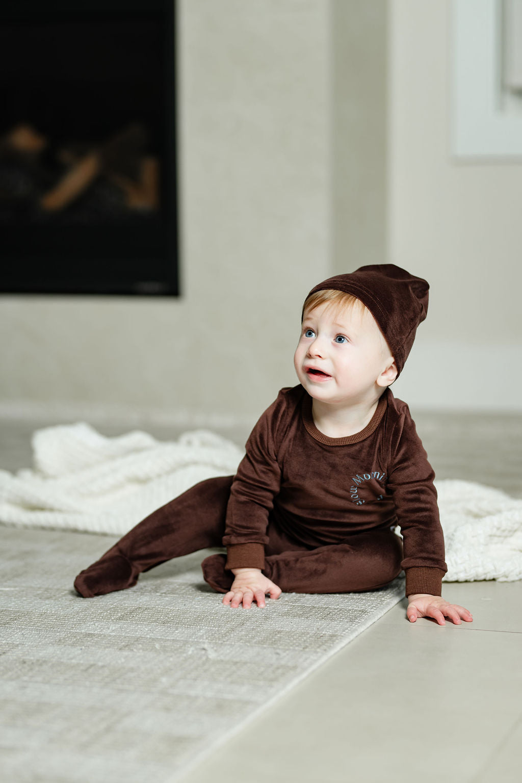 Logo Velour Footie-Brown/Blue