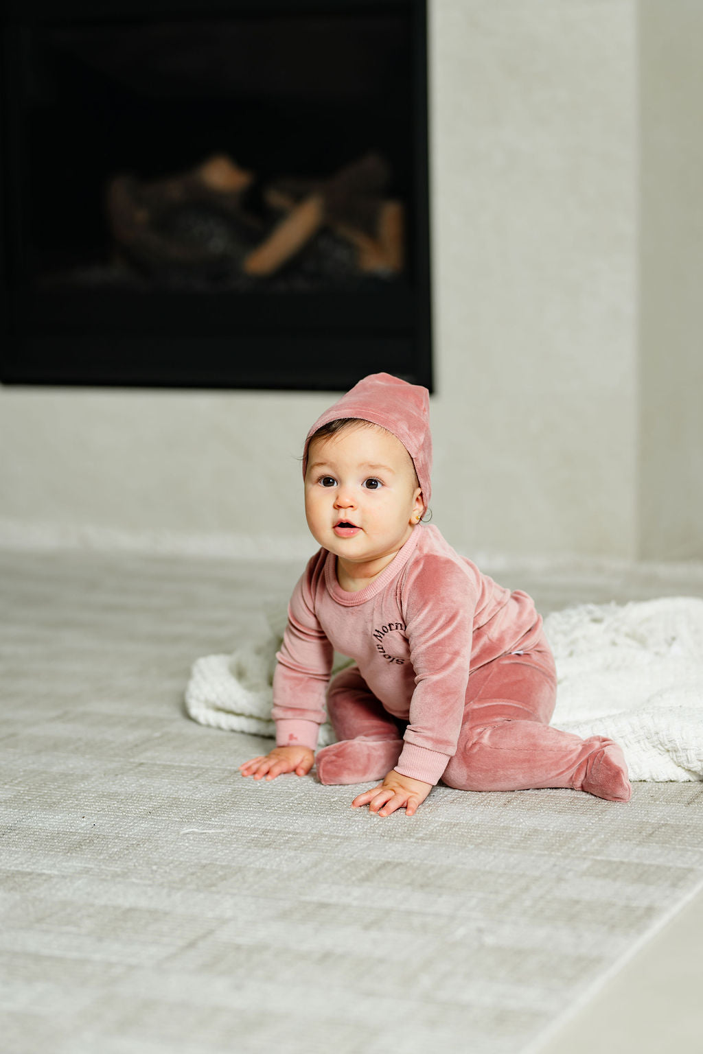 Logo Velour Footie-Pink/Brown