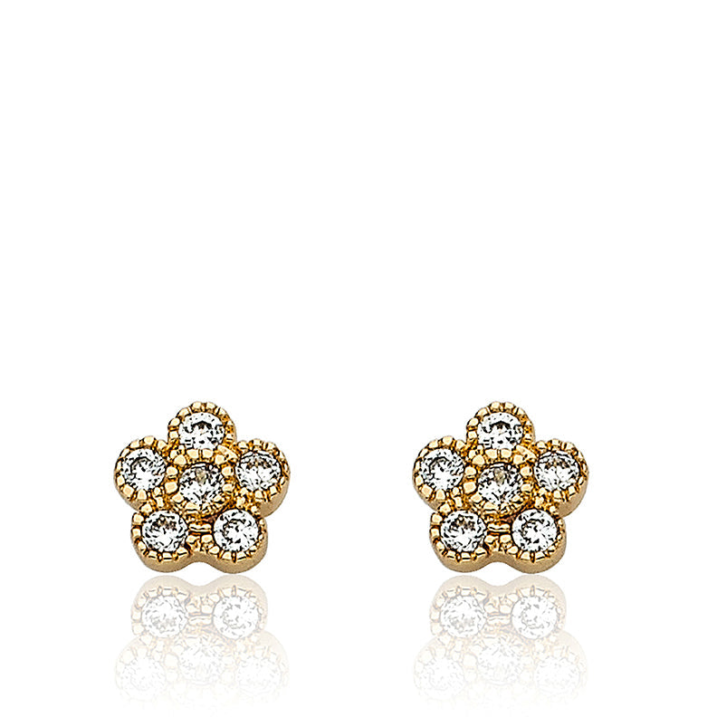 LMTS Little Miss Flower Girl Rhodium Plated Cubic Zirconia Small Flower Stud Earring/ Brass