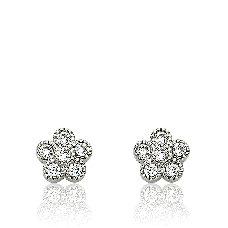 LMTS Little Miss Flower Girl Rhodium Plated Cubic Zirconia Small Flower Stud Earring/ Brass
