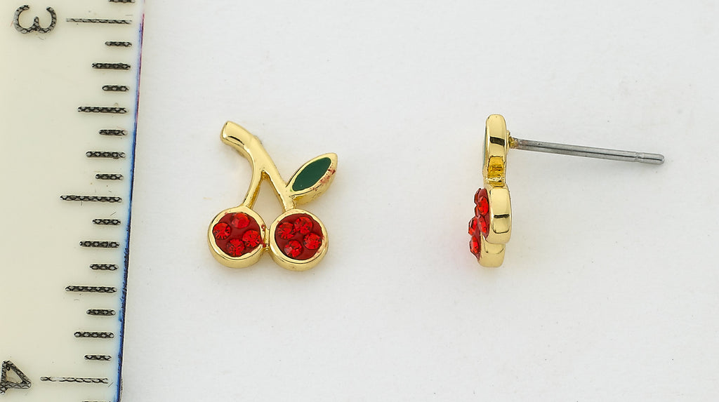 14K Gold Plated CHERRY DELIGHT Cherry Stud Earrings