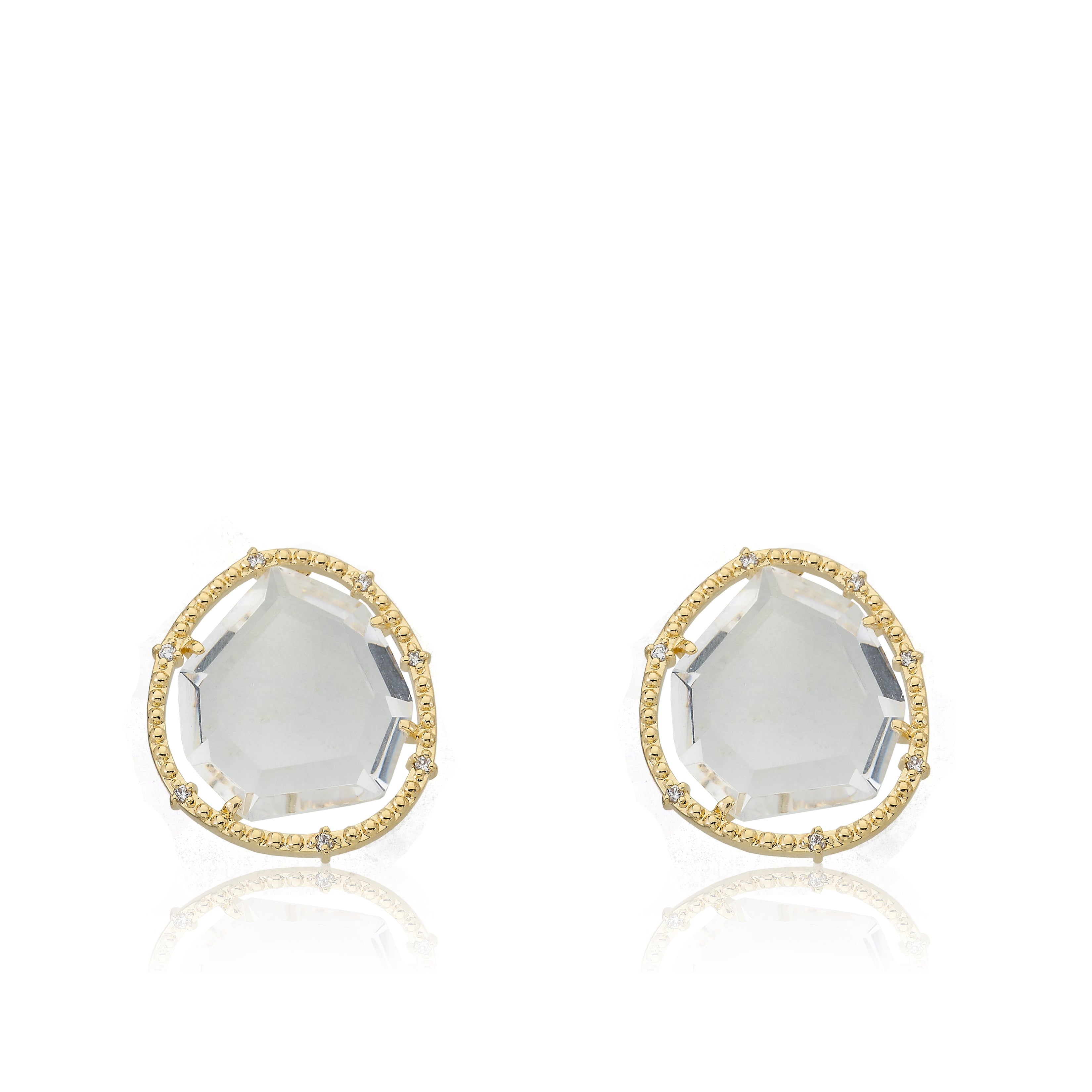 14K Gold Plated Sliced Glass Stud Earring