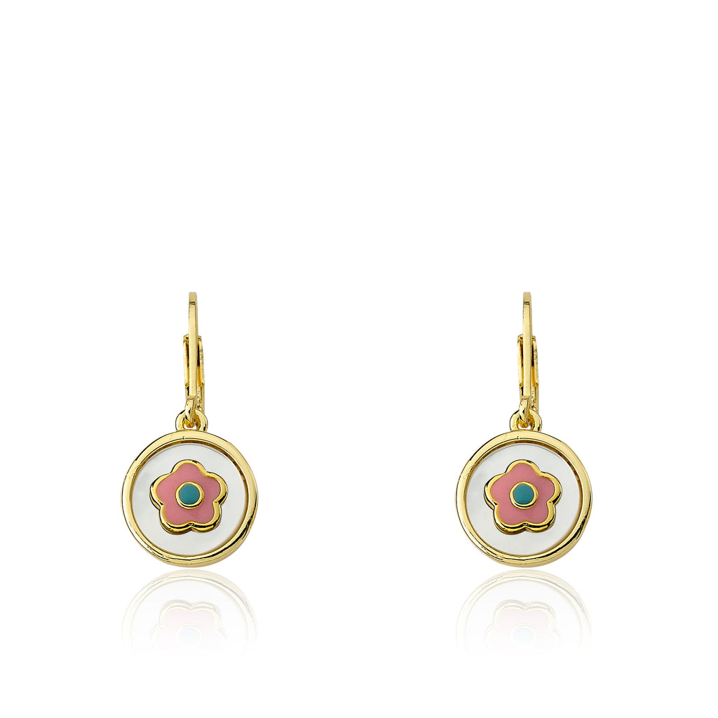Mother Of Pearl Coin Flower Dangle Earring
