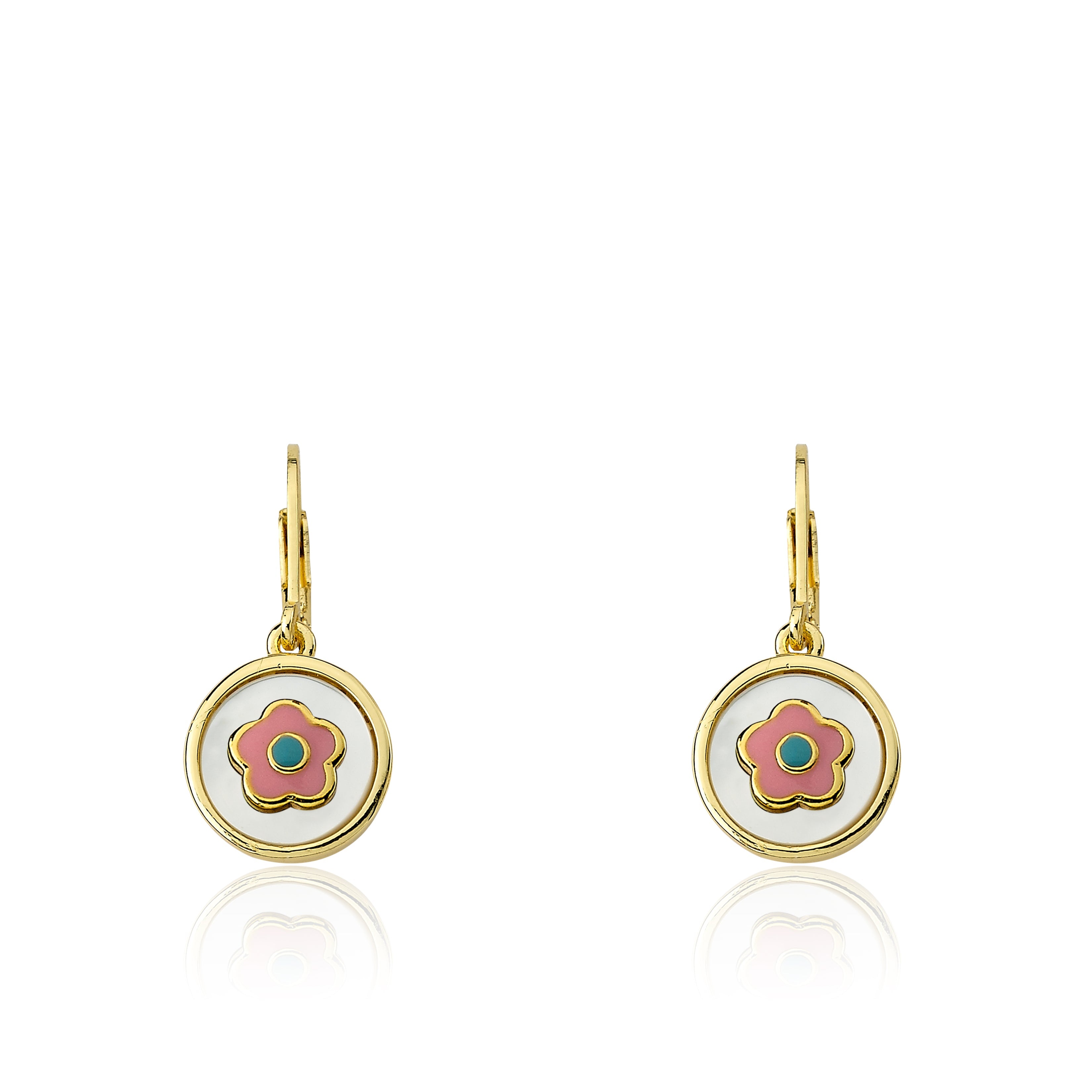 Mother Of Pearl Coin Flower Dangle Earring