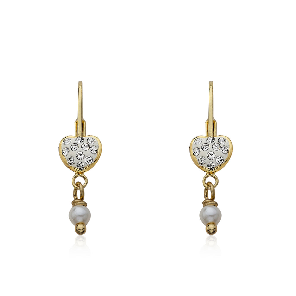 Crystal Heart & Pearl Dangle Earring