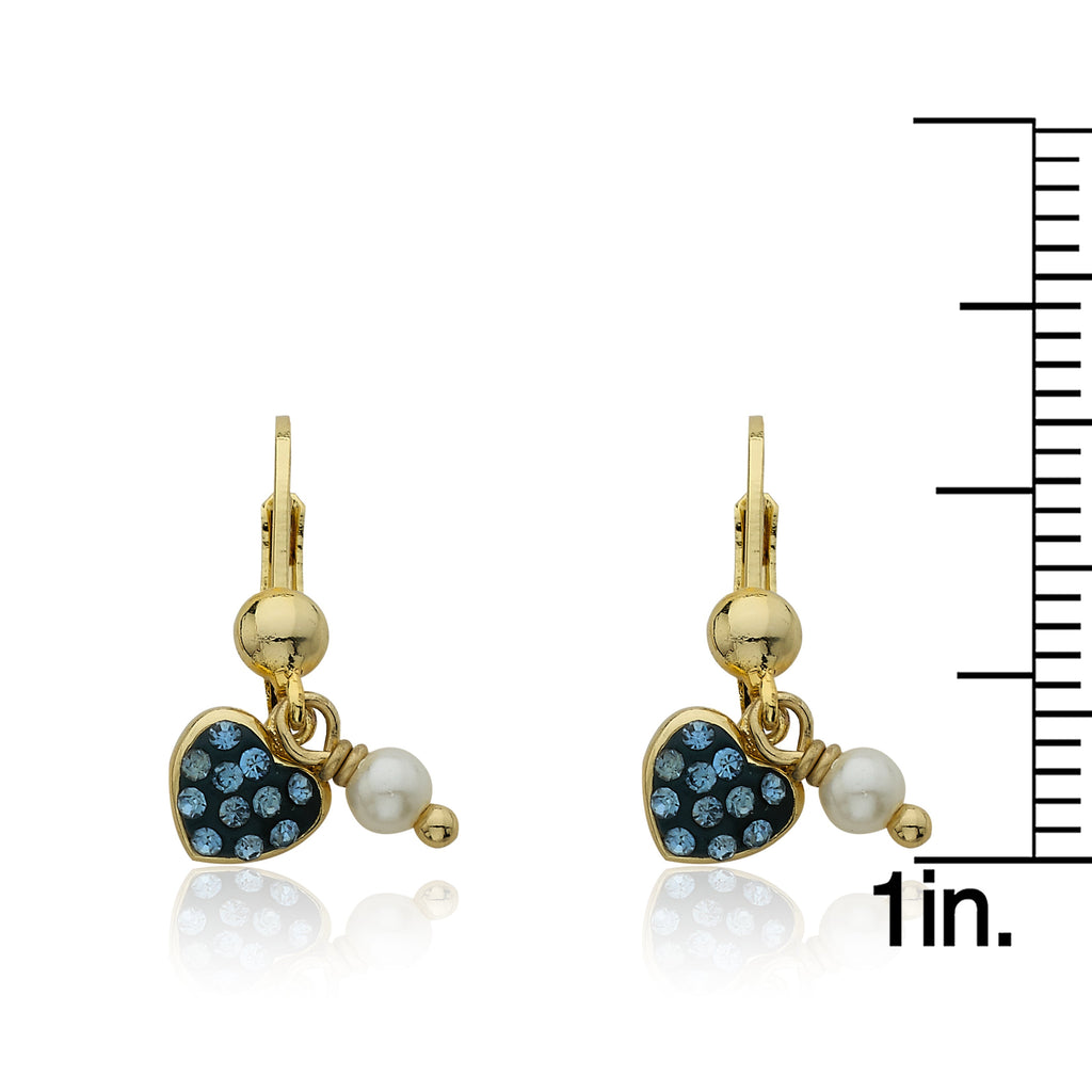 Crystal Heart And Pearl Dangle Earring With Gold Circle