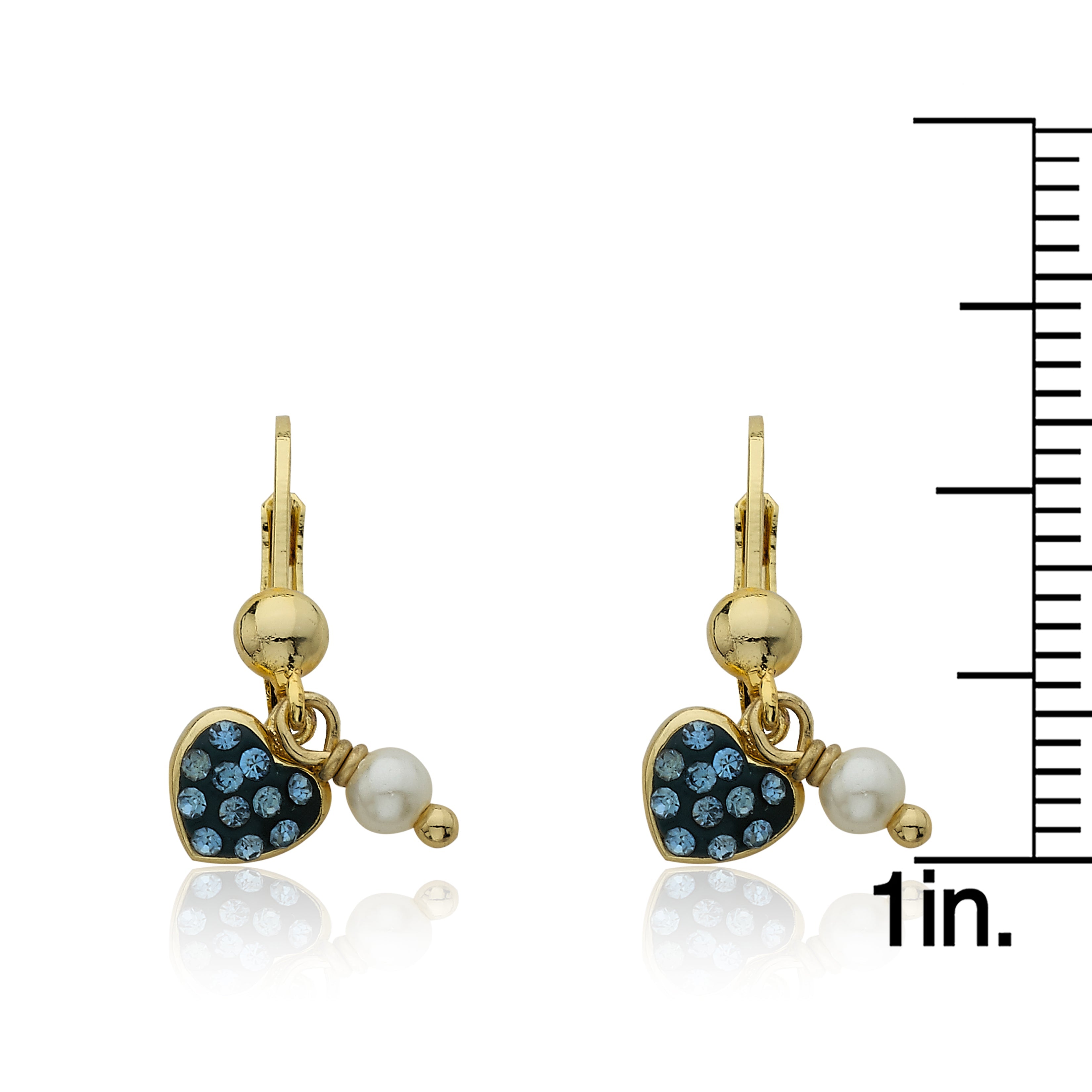 Crystal Heart And Pearl Dangle Earring With Gold Circle