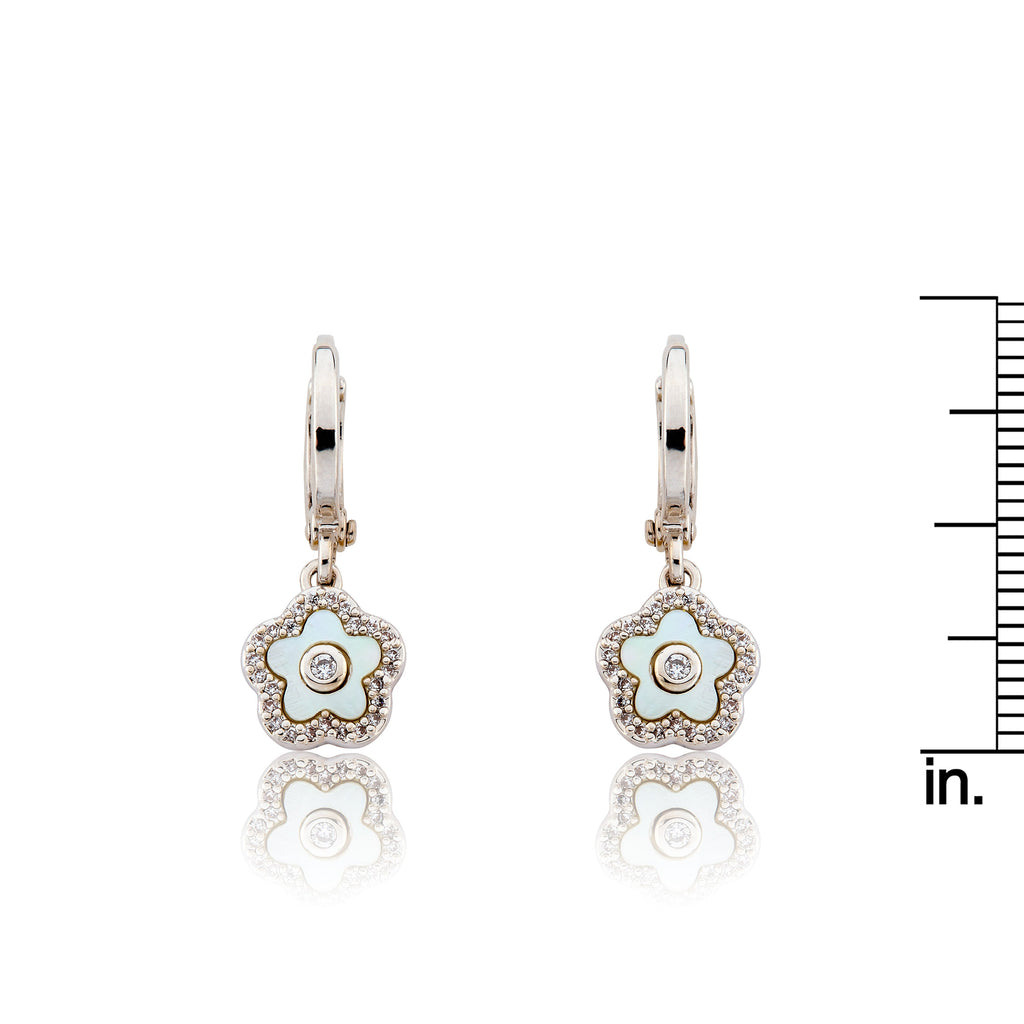 LMTS Classic! Mother Of Pearl Flower Huggie Dangle Earring