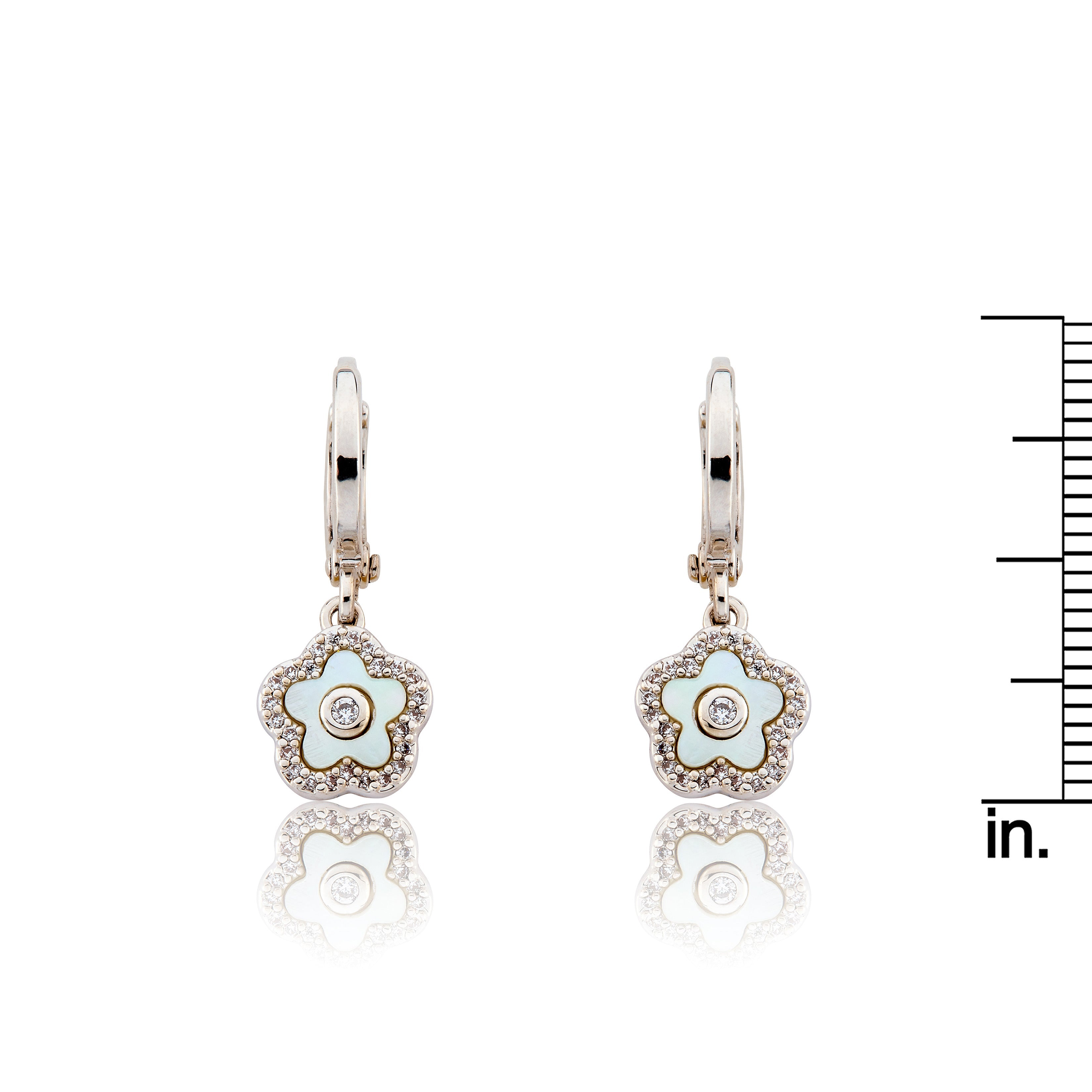 LMTS Classic! Mother Of Pearl Flower Huggie Dangle Earring