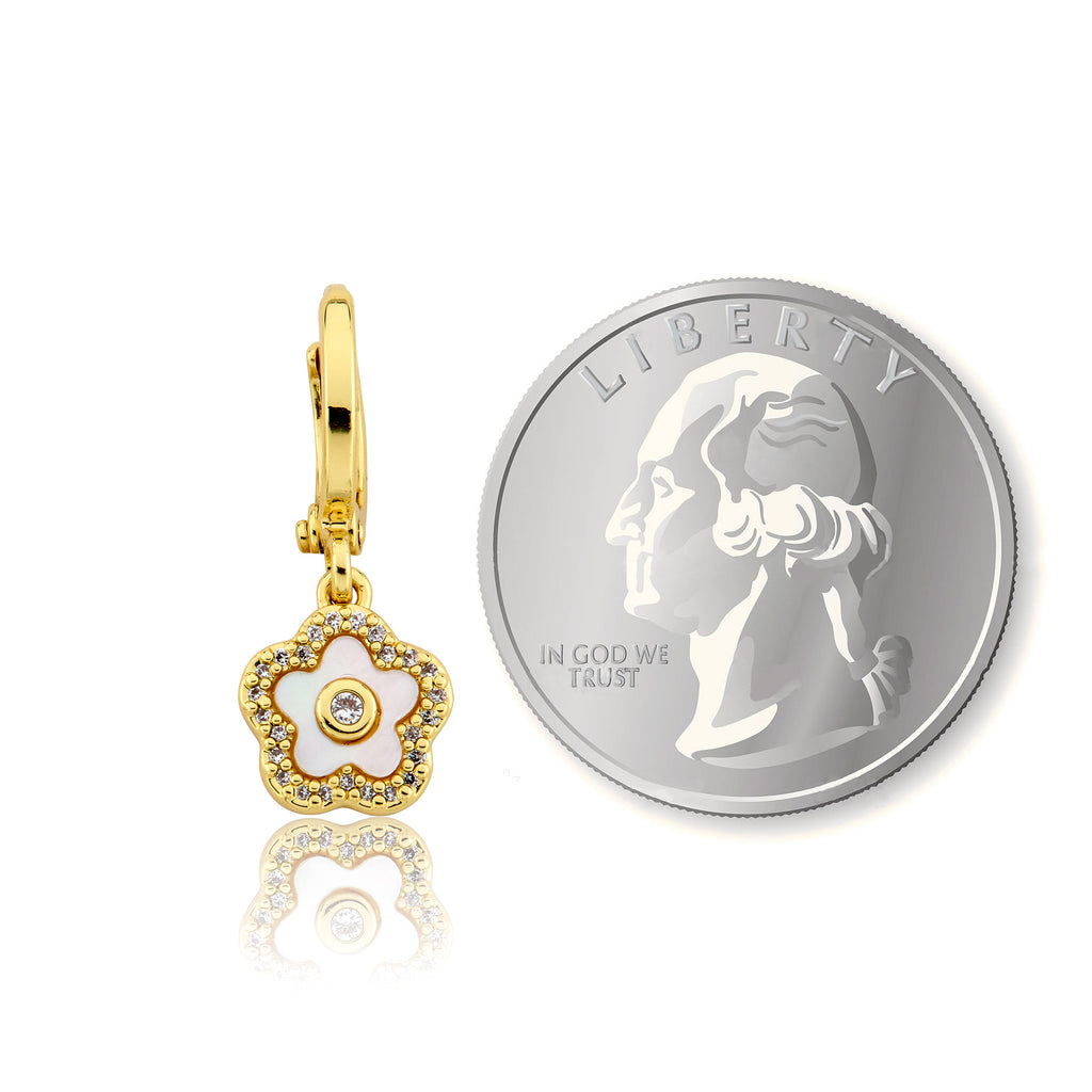 LMTS Classic! Mother Of Pearl Flower Huggie Dangle Earring