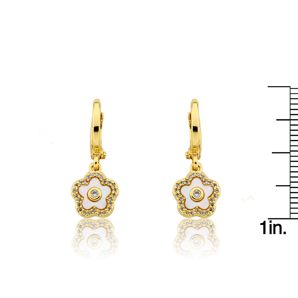 LMTS Classic! Mother Of Pearl Flower Huggie Dangle Earring