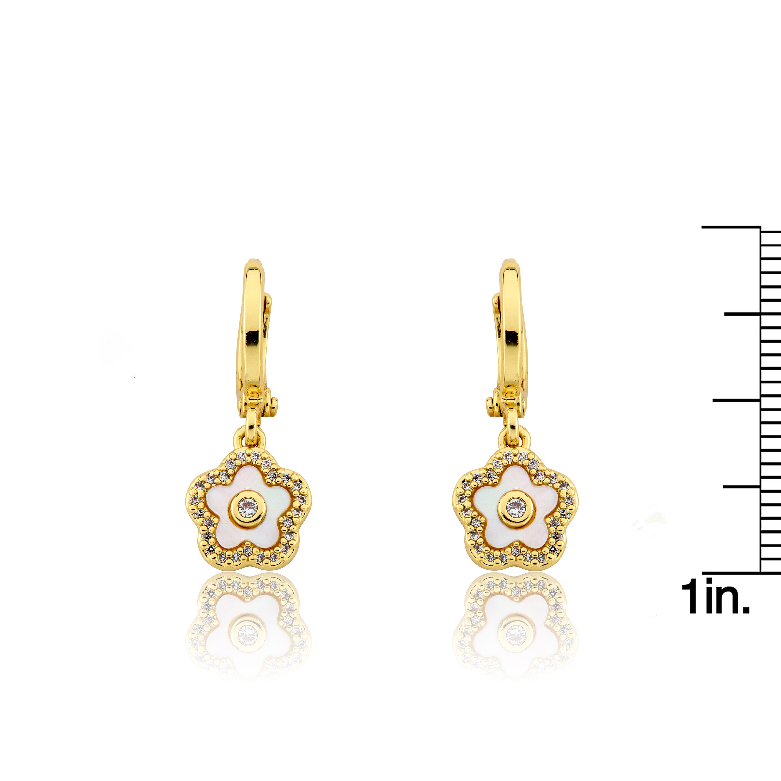 LMTS Classic! Mother Of Pearl Flower Huggie Dangle Earring