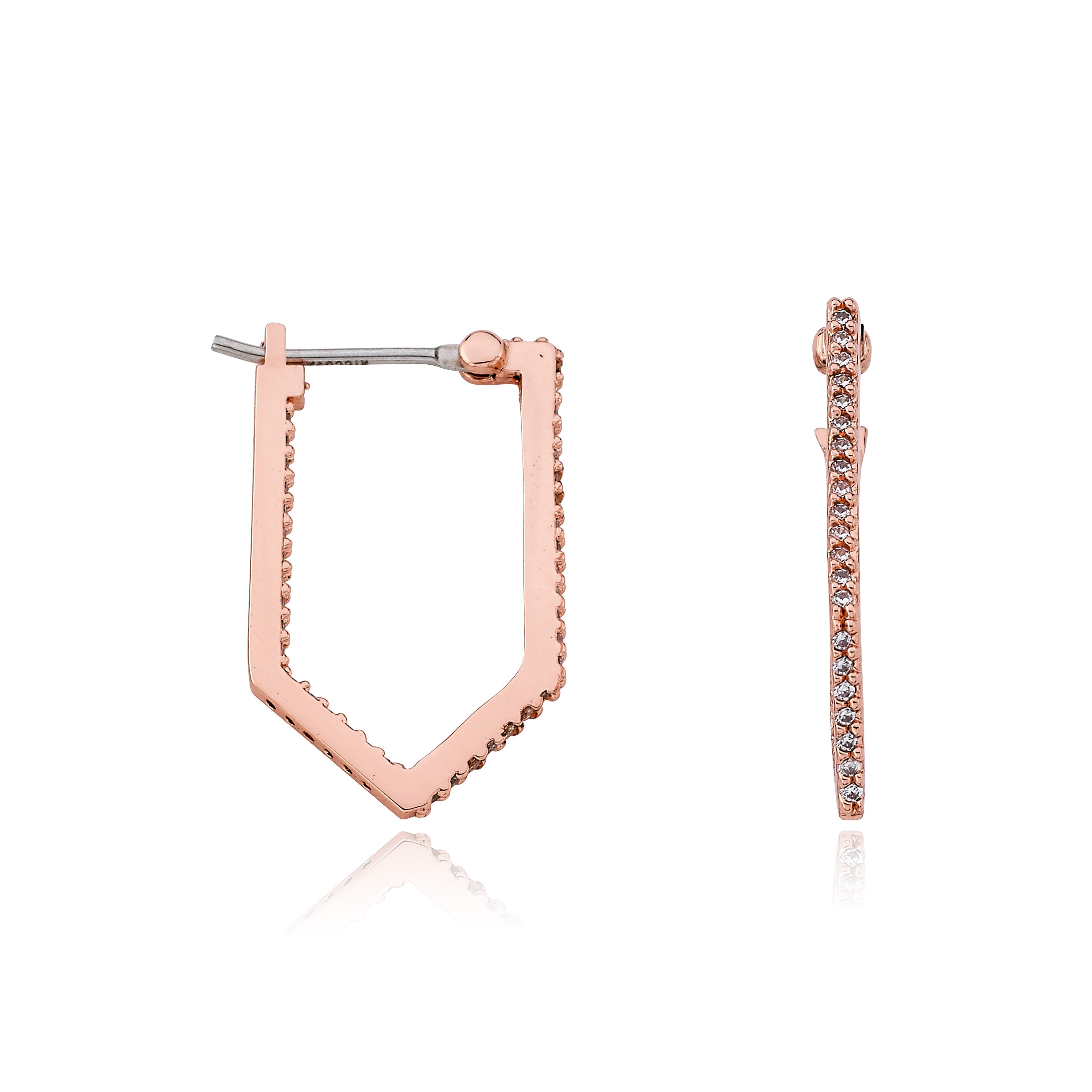 Retro 14 Kt. Plated CZ Hexagon Hoop Earring