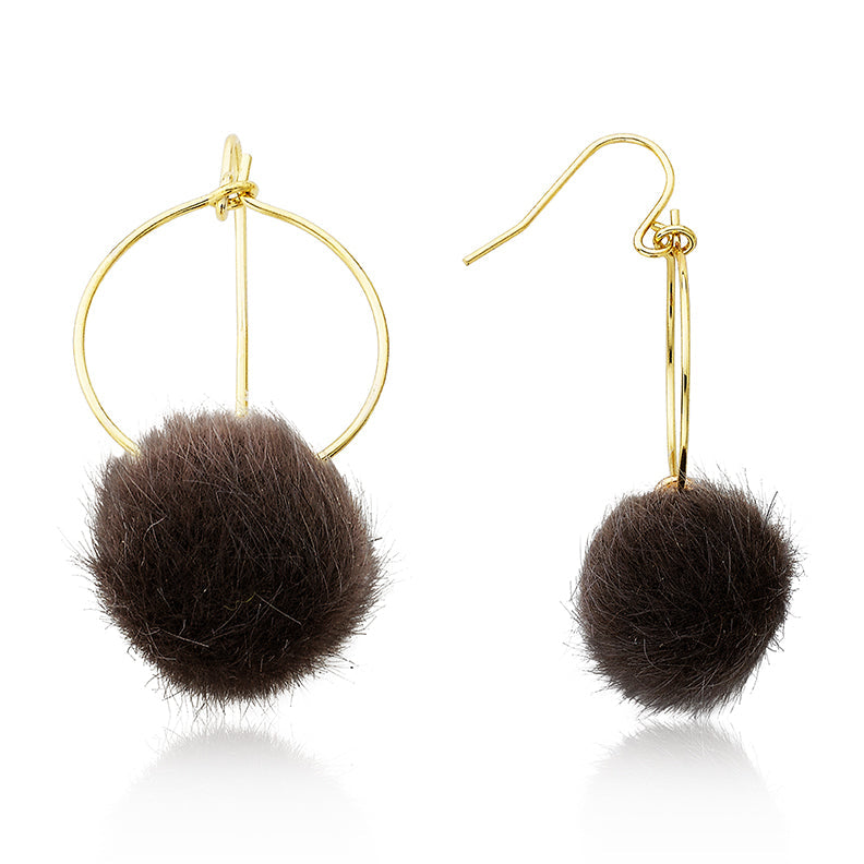 Mileez Fur Pom Pom Hoop Fishhook Earring
