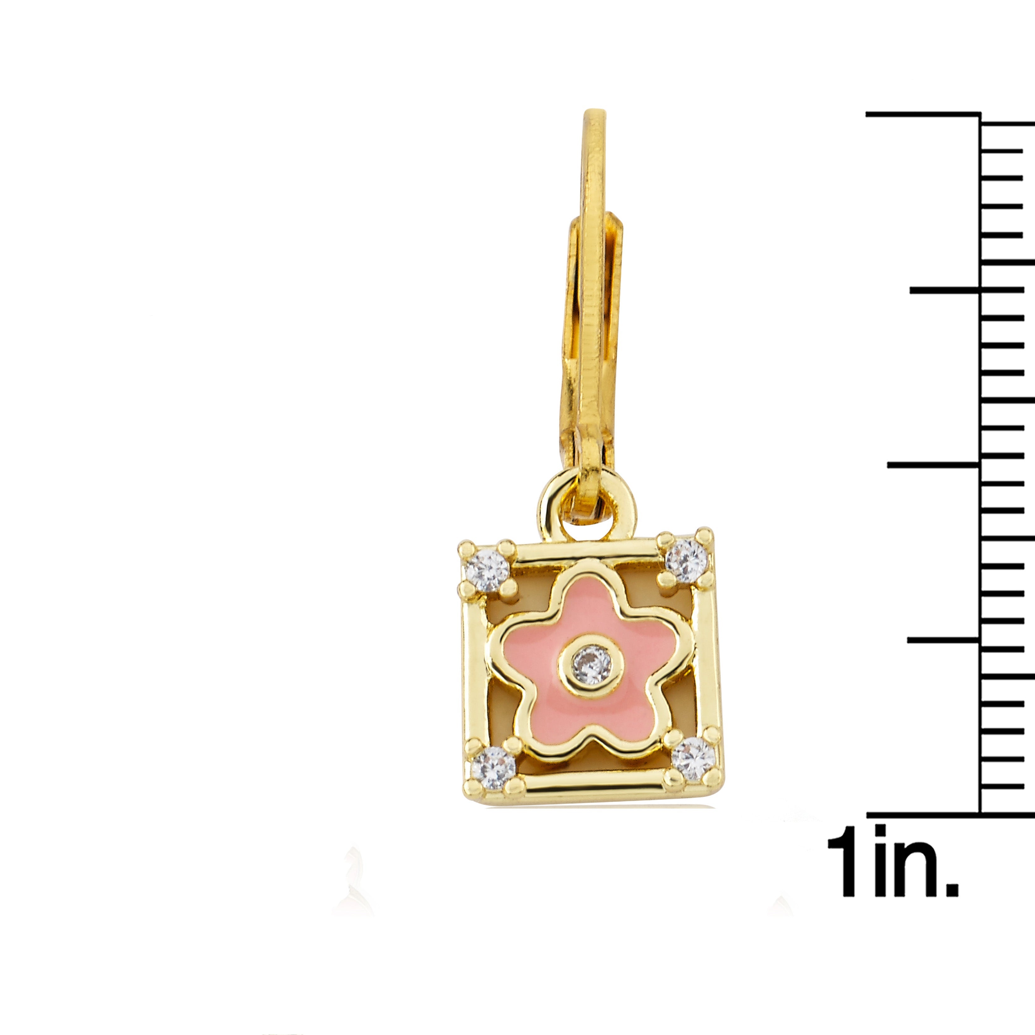 Enamel Flower Square Dangle Earring