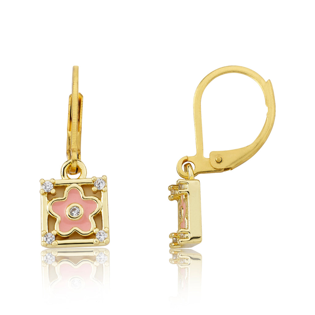 Enamel Flower Square Dangle Earring
