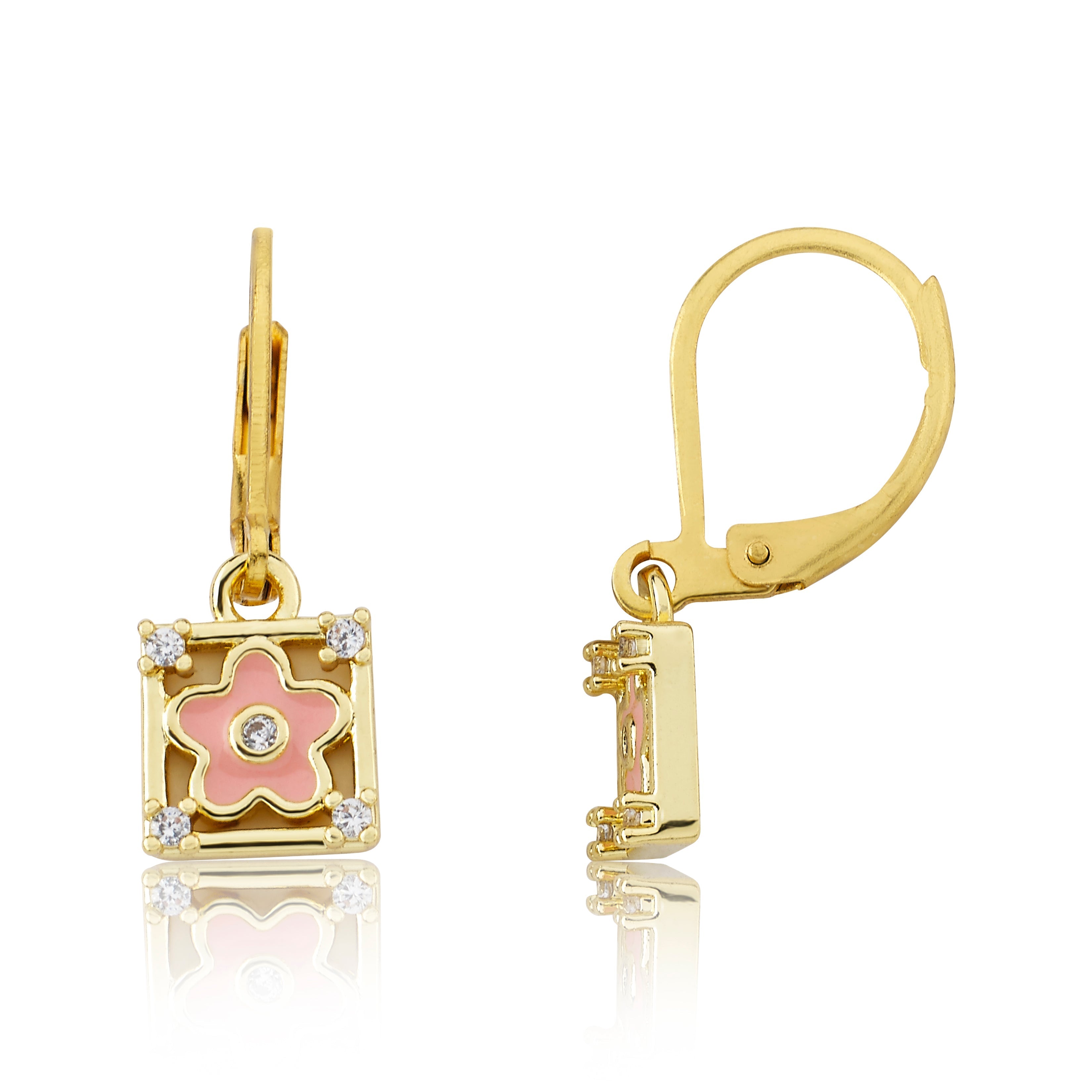 Enamel Flower Square Dangle Earring
