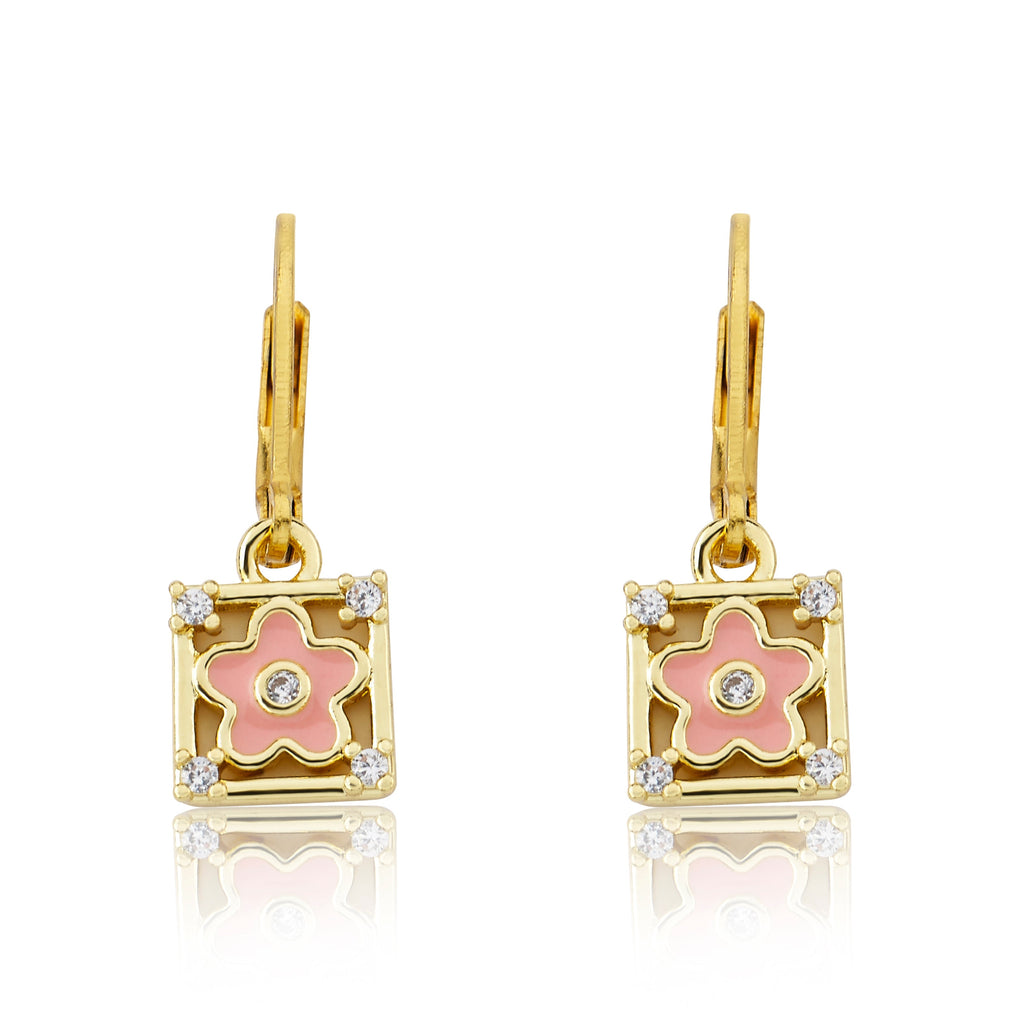 Enamel Flower Square Dangle Earring