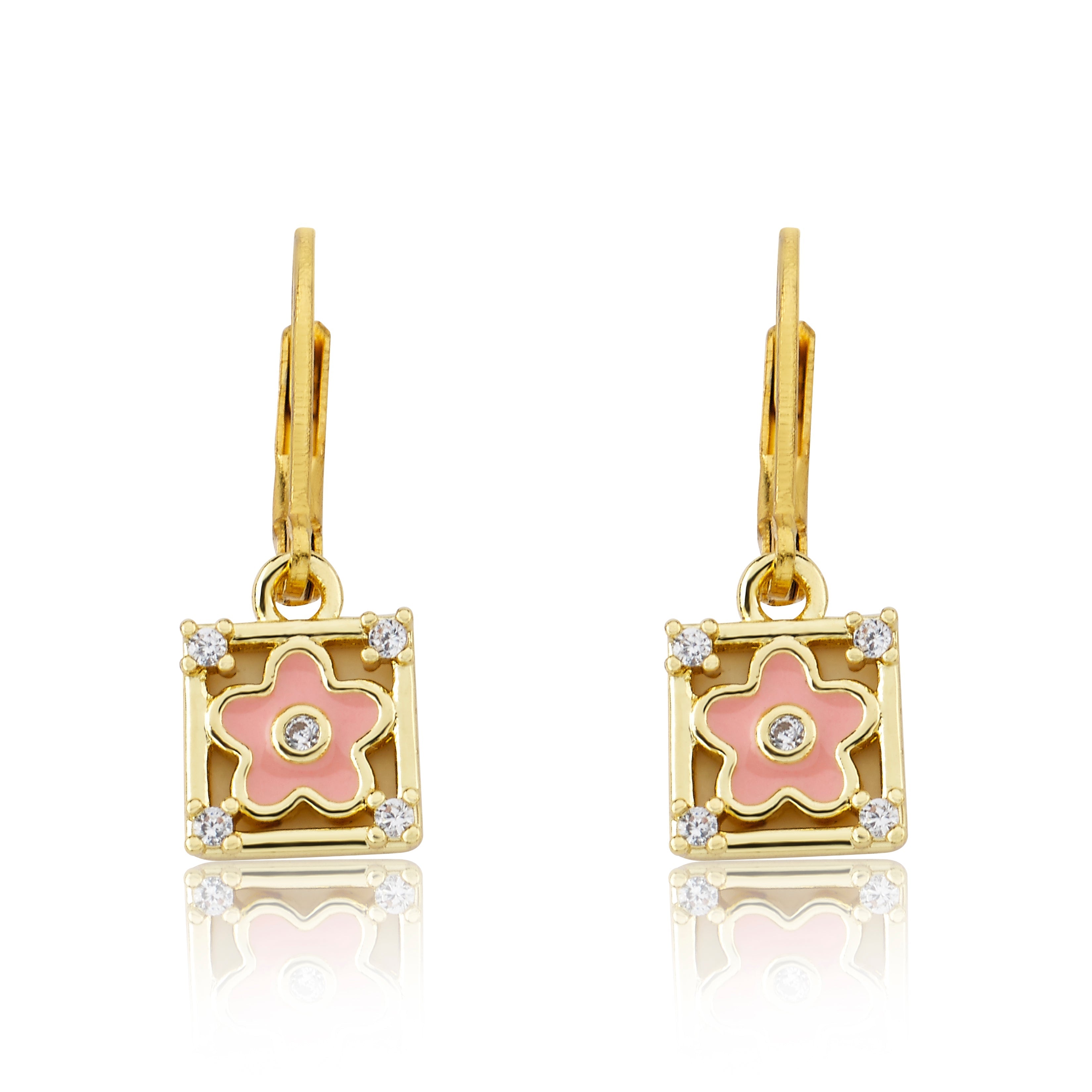 Enamel Flower Square Dangle Earring