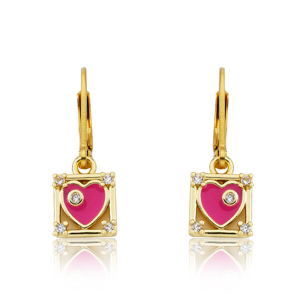 Enamel Heart Square Dangle Earring