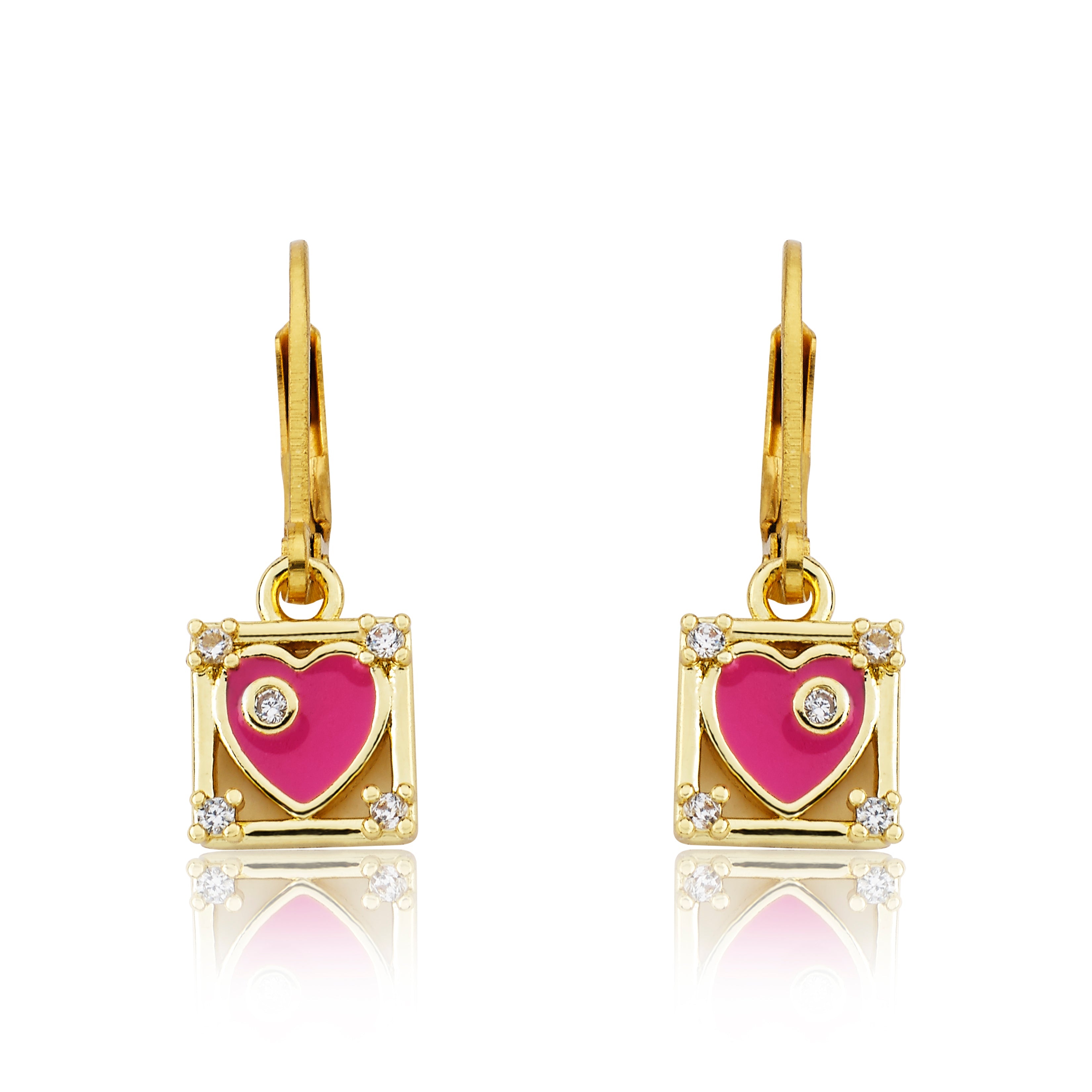 Enamel Heart Square Dangle Earring