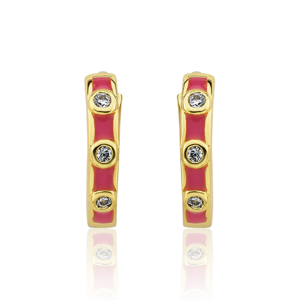 Triple Cz Enamel Huggy Earring