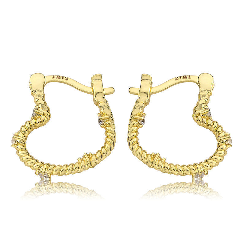 Small Rope Heart Hoop Earring with CZ's