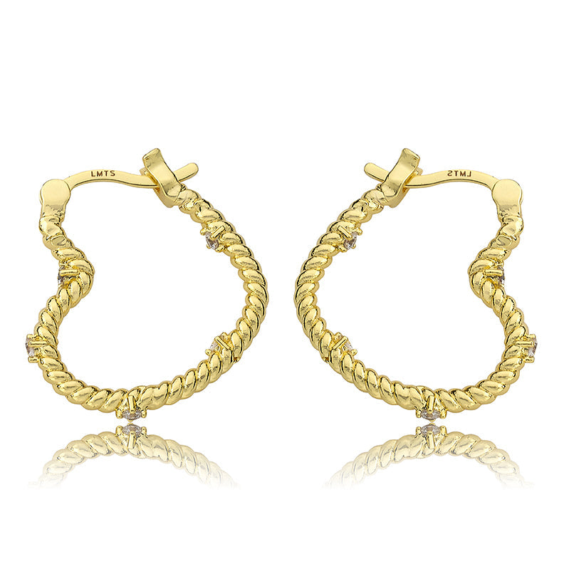 Medium Size Rope Heart Hoop Earring with CZ's