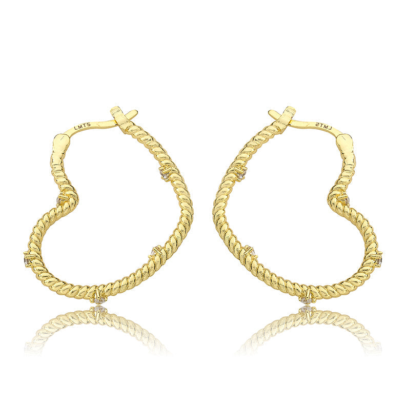 Large Rope Heart Hoop Earring with CZ's