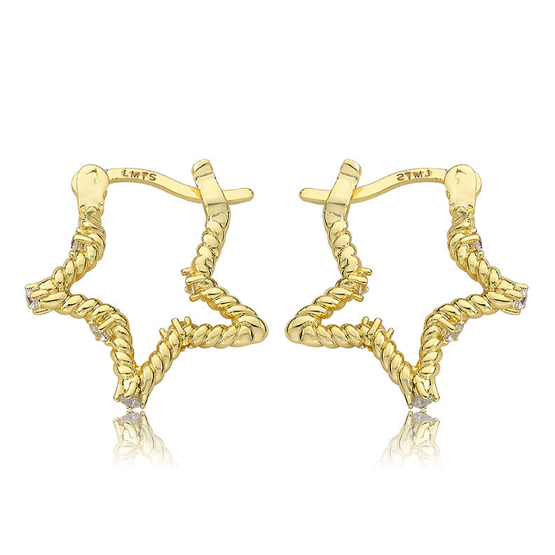 Small Rope Star Hoop Earring with CZ's