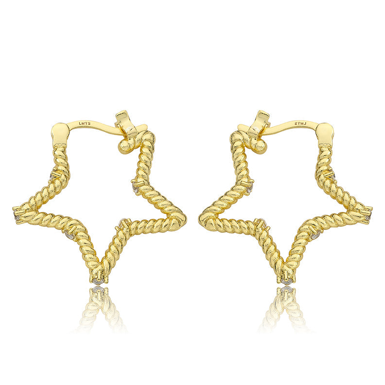 Medium Size Rope Star Hoop Earring with CZ's