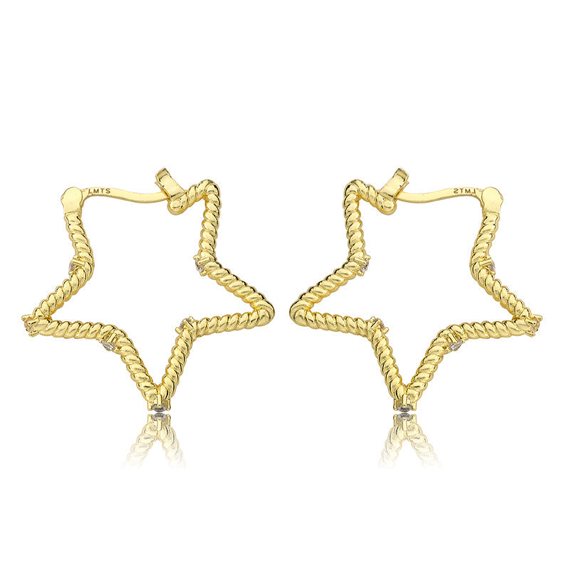 Large Rope Star Hoop Earring with CZ's