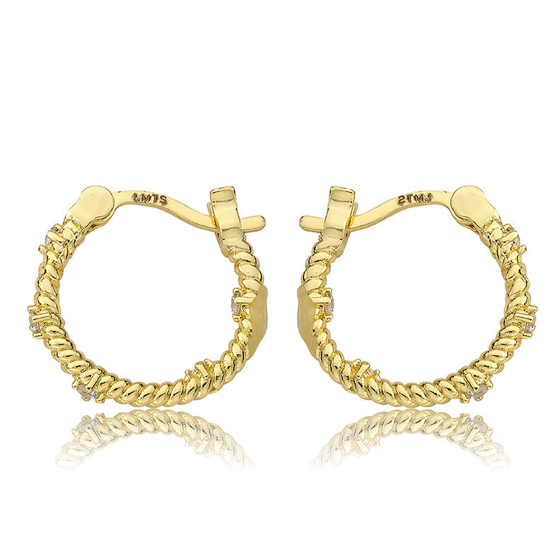 Small Rope Hoop Earring with CZ's