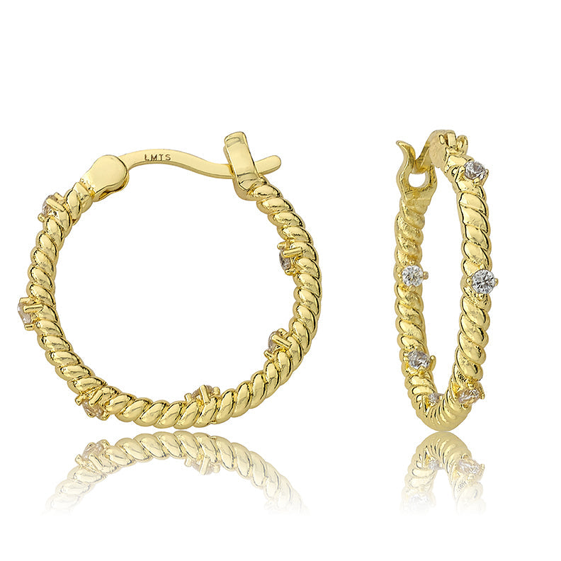 Medium Sized Rope Hoop Earring with CZ's