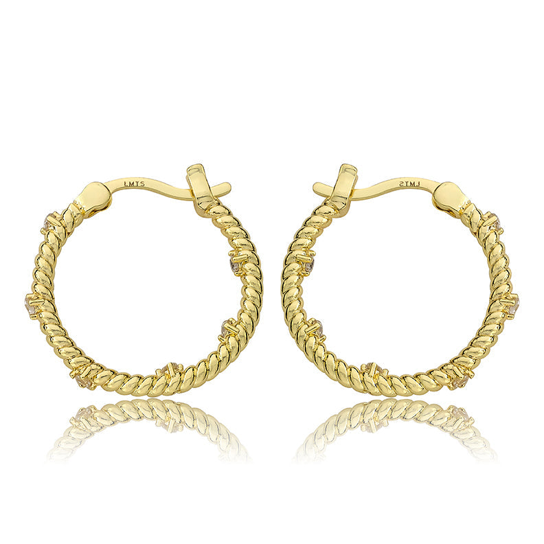 Medium Sized Rope Hoop Earring with CZ's